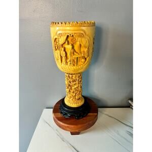 Asian-Style Carved Dragon Chalice on Pedestal Base KPP Ornate Resin Minor Chip